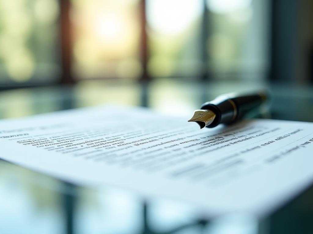 Close up of a signed transport agreement on a modern desk